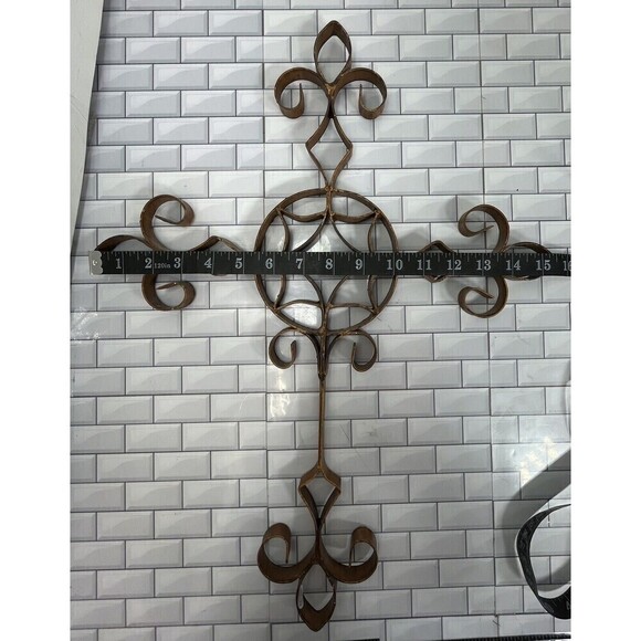 Metal Rustic Distressed Scroll Old World Large Cross Made In The Philippians - Picture 8 of 11